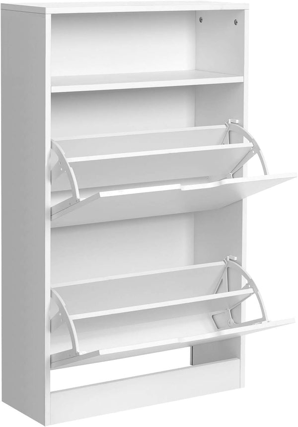 VASAGLE Dulap pantofi cu 3 usi rabatabile, pentru 8-12 perechi, 60x24x102 cm, alb