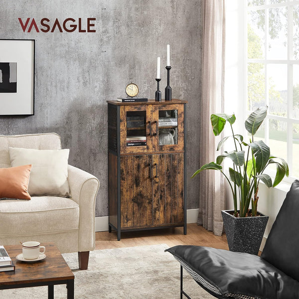 VASAGLE Dulap multifunctional pentru baie, stil industrial, 60x30x108cm, maro rustic si negru