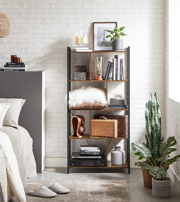 VASAGLE Biblioteca din lemn cu 5 nivele, stil industrial, 30x74x150cm, maro rustic