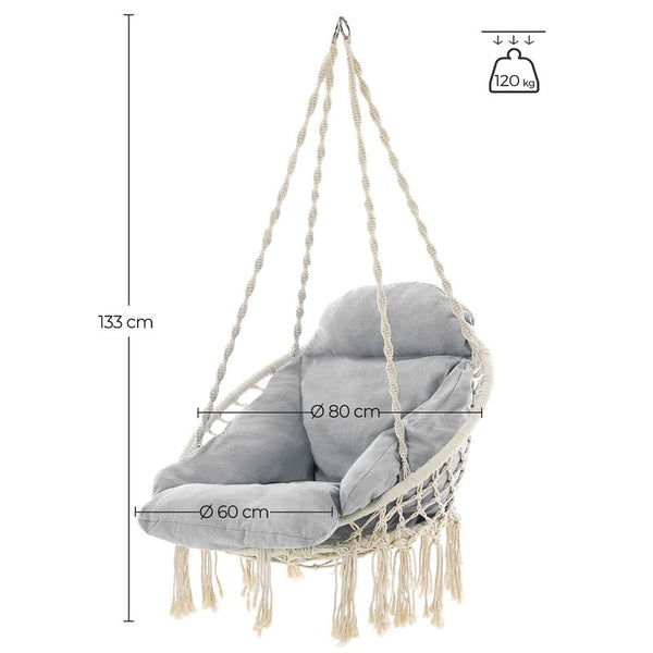 Scaun rotund Sersimo tip leagan suspendat cu perna pentru casa sau gradina, bej