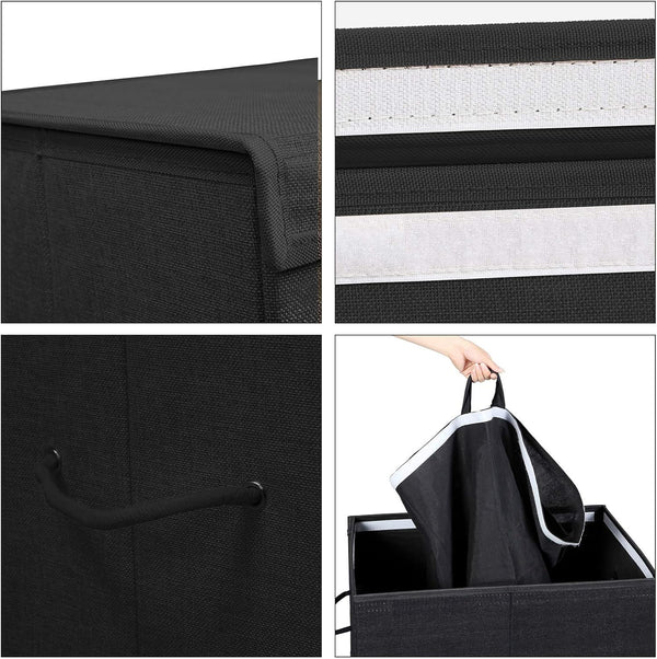 SONGMICS Cos de rufe textil, pliabil, 2 compartimente, saci detasabili, 142L, 60x36x66cm, negru