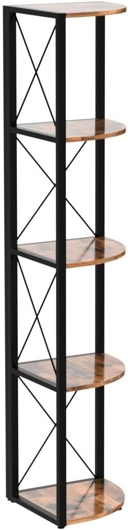 VASAGLE Biblioteca de colt cu 5 etaje, cadru metalic, stil industrial, 30x30x160 cm, maro rustic
