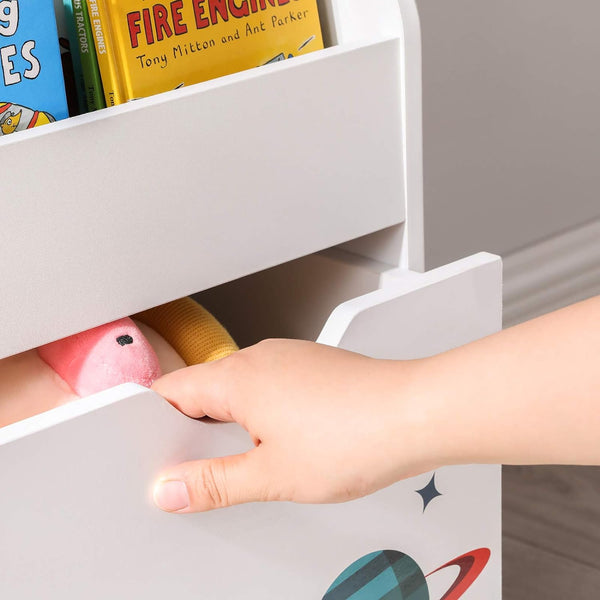 SONGMICS Organizator de jucarii si carti pentru copii, multifunctional, cutie detasabila cu roti, 63x30x70cm, alb