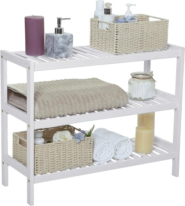 SONGMICS Raft de depozitare din bambus, cu 3 niveluri, 26x70x55cm, alb