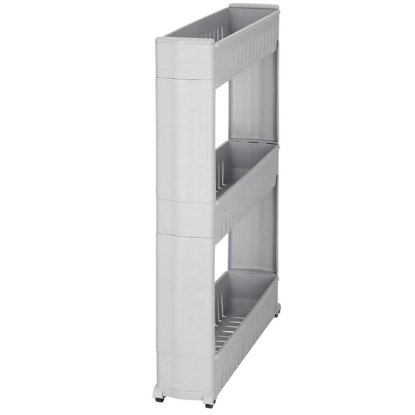 Sistem rafturi de depozitare cu roti pentru bucatarie sau baie cu 3 polite, 54x13x70cm, gri