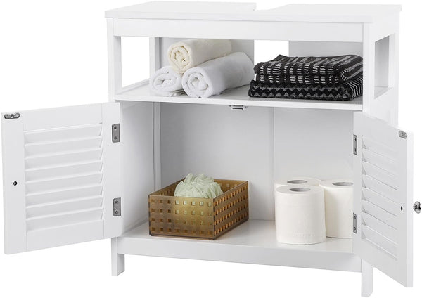 VASAGLE Dulap baie baza lavoar, cu 2 usi, 2 compartimente, alb 60x60x30 cm, alb