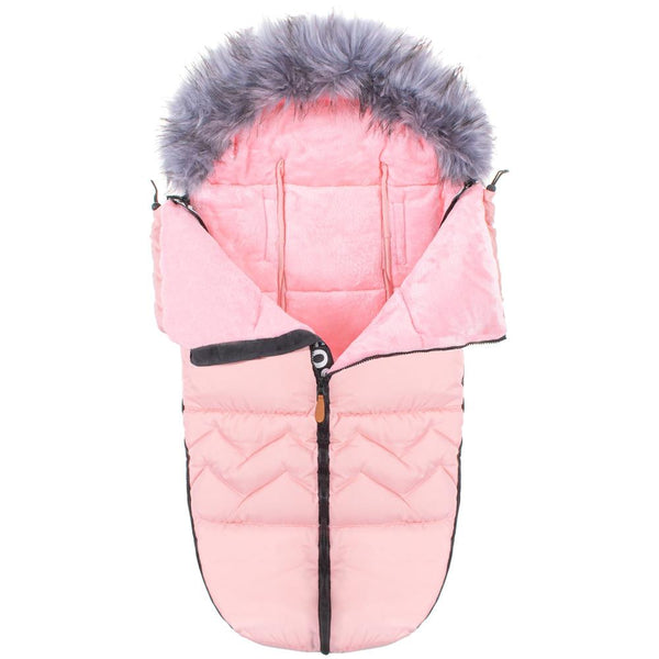 Sac iarna de bebelusi pentru carucior, marime universala, cu gluga, 90x45cm, roz pal