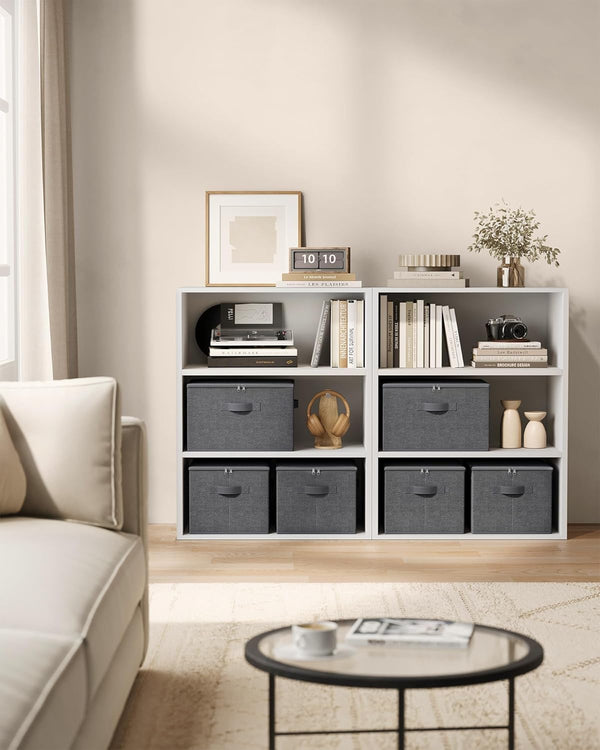 SONGMICS Set 3 cutii de depozitare pliabile, organizatoare pentru dulap, textil, 40x30x25 cm, gri