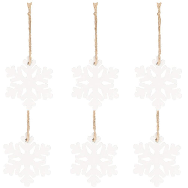 Decoratiune brad fulg de zapada din lemn, set 6 bucati, 4cm, alb