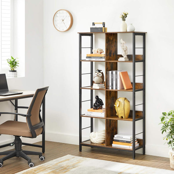 VASAGLE Biblioteca cu rafturi deschise, 8 compartimente, design industrial, 80x33x149cm, maro retro si negru