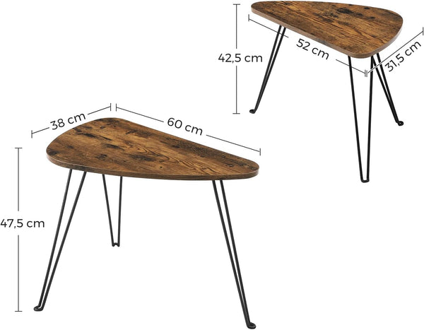 VASAGLE Set de 2 mese de cafea, stil industrial, 60x38x48cm si 52x32x43cm, maro rustic si negru
