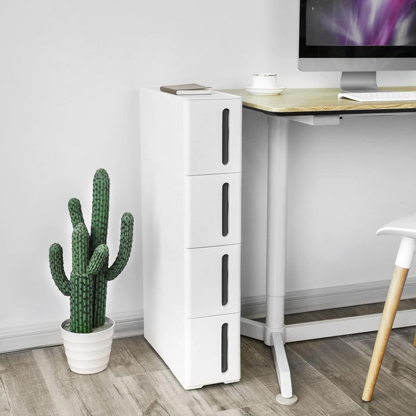 SONGMICS Dulap de depozitare pe roti, pentru bucatarie sau baie, din plastic, cu 4 nivele, 45x17x84cm, alb
