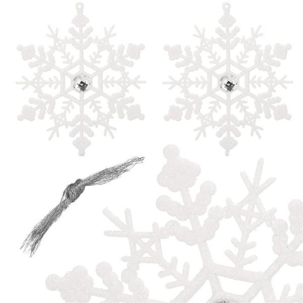Decoratiune brad fulg de zapada cu cristal, set 2 bucati, 12cm, alb