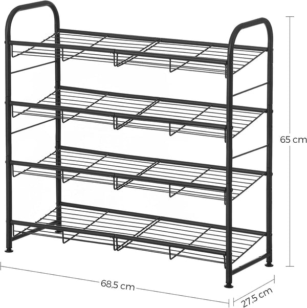 SONGMICS Pantofar cu 4 rafturi de depozitare, din metal, polite cu unghi reglabil, 28x69x65cm, negru