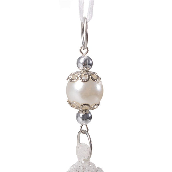 Decoratiune brad fulg de zapada, 13cm, alb cu sclipici