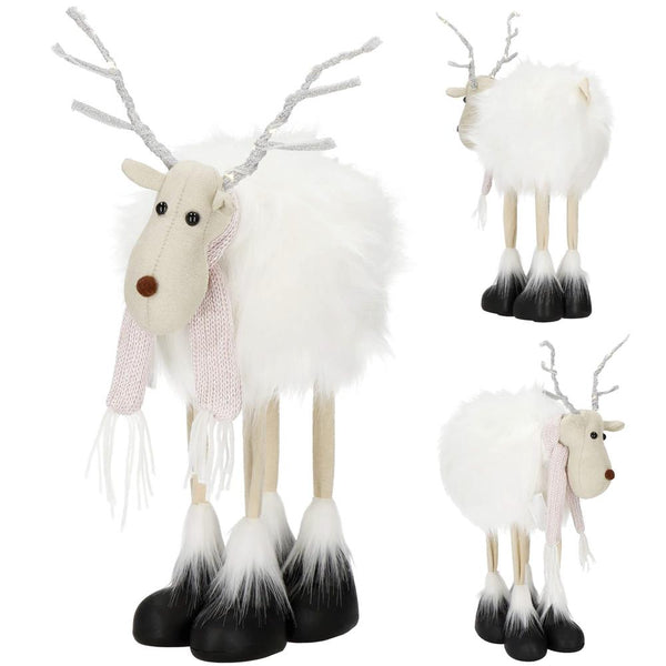 Figurina Craciun, Ren alb cu fular, inaltime 48cm