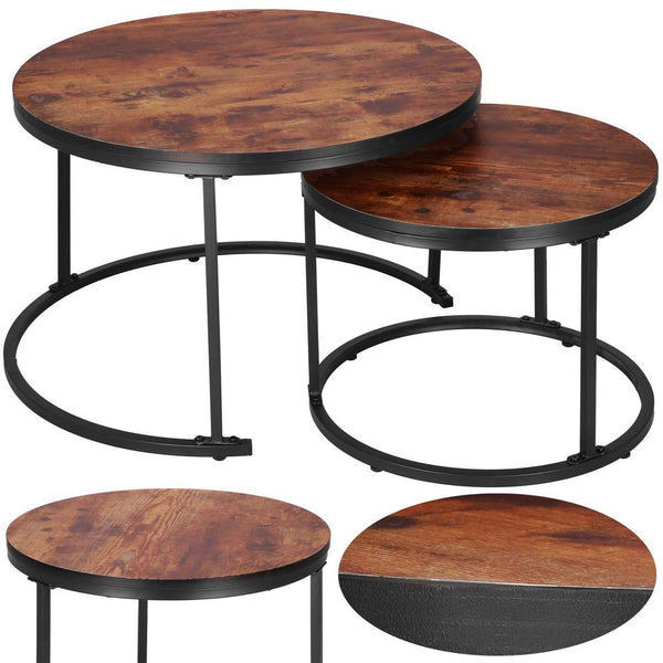 Set 2 mese pentru cafea suprapozabile, cadru otel, 70x70x47 cm si 50x50x40 cm, maro