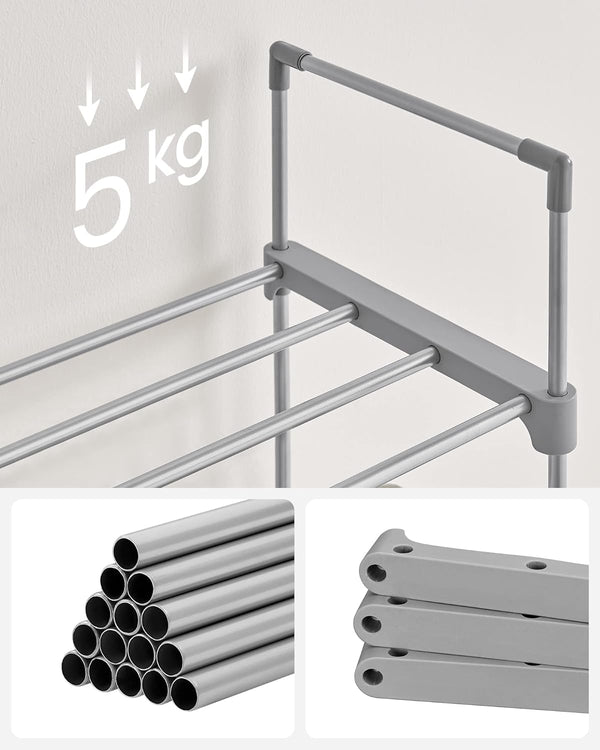 SONGMICS Suport pentru pantofi, cadru metalic cu 10 nivele, design personalizabil, 30x45x174cm, gri