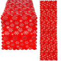 Fata de masa pentru decor, cu motive de Craciun, din stofa, 34x187cm, rosu