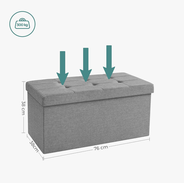 SONGMICS Taburet pliabil cu sezut moale, spatiu de depozitare 80litri, maxim 300kg, 76x38x38cm, gri