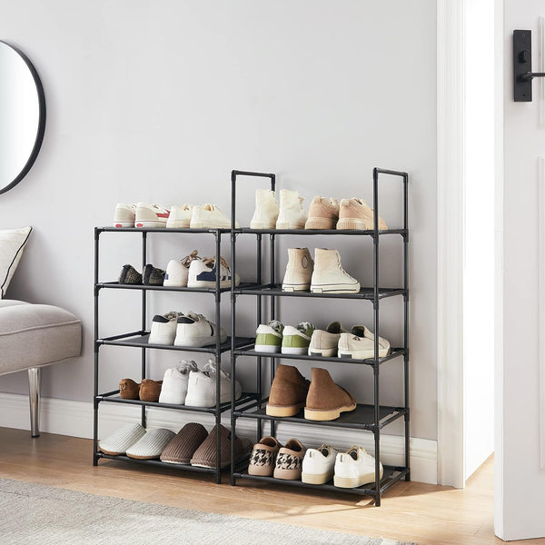 SONGMICS Raft de depozitare pantofi pe 10 niveluri, metal, instalare modulara, 28x45x173cm, negru