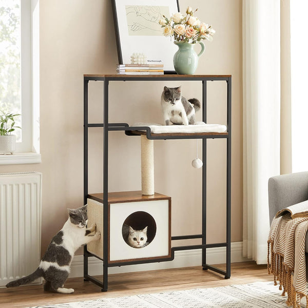 FEANDREA Mobilier 2 in 1 pentru pentru pisici cu ascunzatoare, 74x34x114cm, maro vintage
