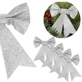 Set 4 ornamente pentru bradul de Craciun, fundita, 13cm, argintiu