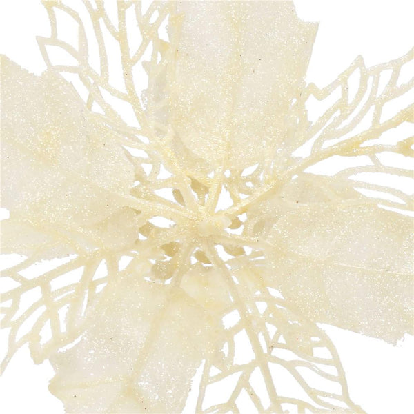 Set 10 ornamente pentru bradul de Craciun, stea Poinsettia, 16cm, crem