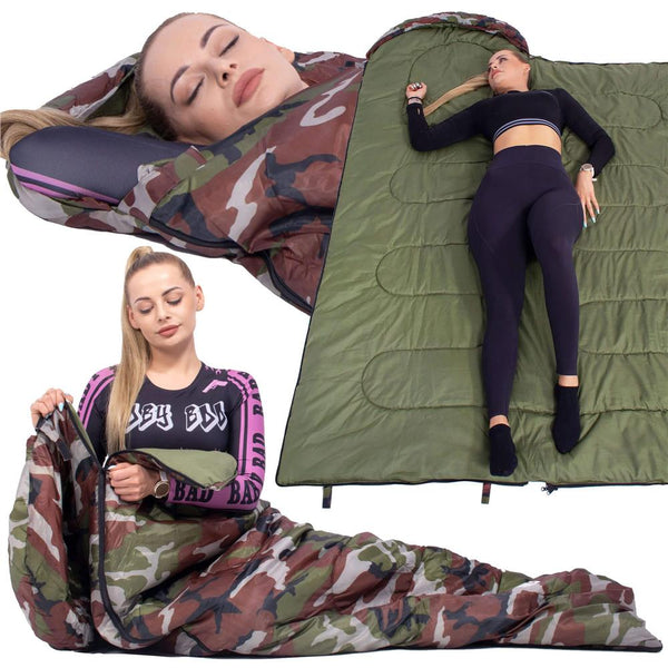 Sac de dormit tip mumie, cu geanta de transport, 210x73cm, 8-20grade, culoare camuflaj