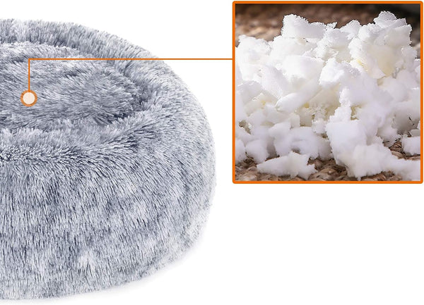 FEANDREA Pat pufos pentru caini si pisici, cu husa detasabila, lavabila, plus moale cu fir lung, 50 cm, gri