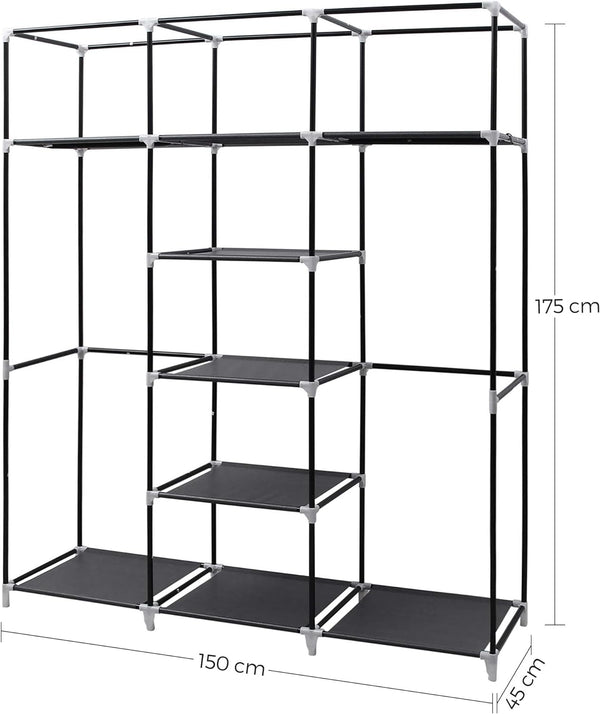 SONGMICS Garderoba pentru depozitarea hainelor, din material textil, cu 2 bare pentru umerase, 45x150x175cm, negru