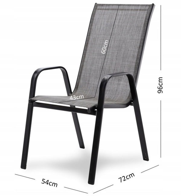 Set 2 scaune de gradina cu cadru metalic, stivuibile, 55x72x96cm, gri