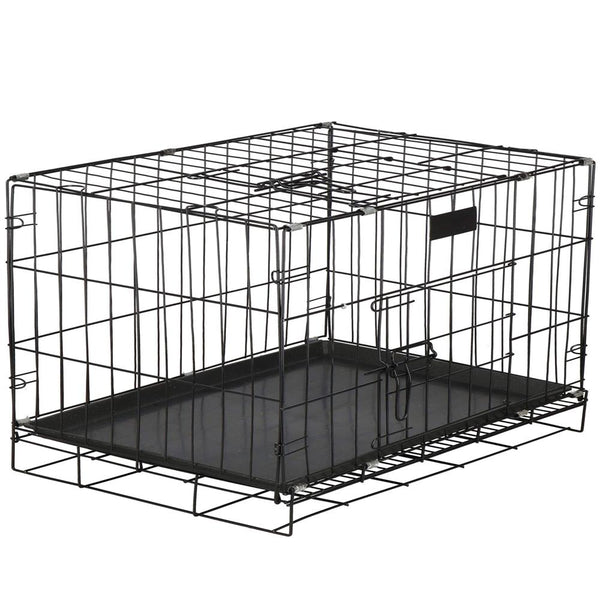 Cusca pentru animale, 2 usi, Pliabila din metal, XL, Negru, 93x67x56 cm
