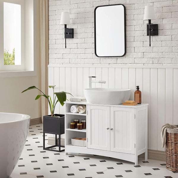 VASAGLE Dulap lavoar baie, cu 2 usi si un compartiment deschis cu rafturi reglabile, 90x30x60cm, alb