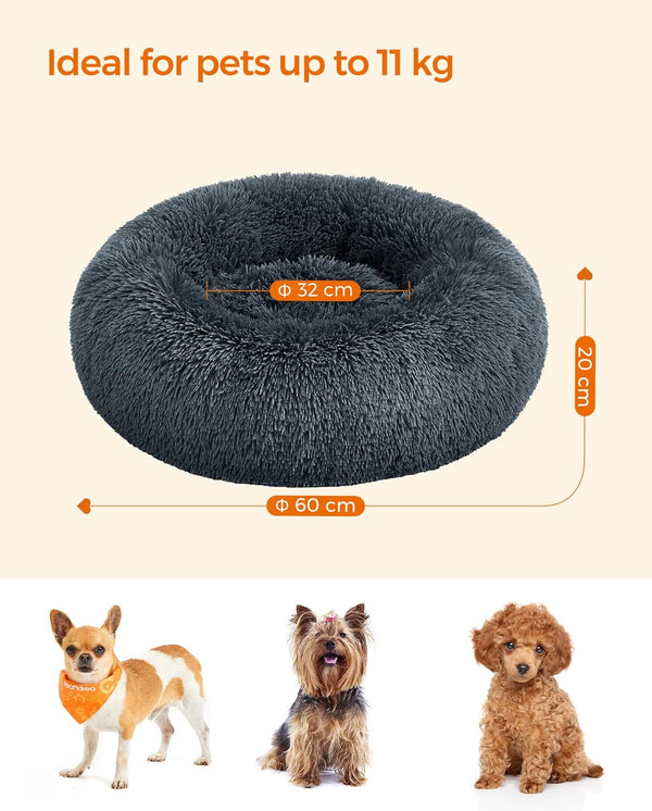 FEANDREA Pat pufos pentru caini si pisici, cu husa detasabila, lavabila, plus moale cu fir lung, 60 cm, gri inchis