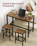 VASAGLE Set masa de bar cu 2 scaune, cadru din otel, blat lemn, stil industrial, 120x60x90cm, maro rustic