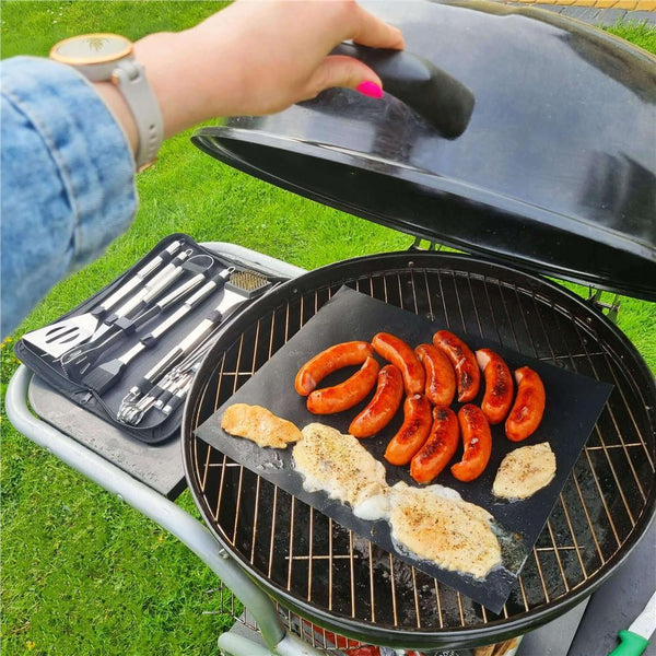 Set accesorii pentru gratar din inox, 20 de piese inclusiv perie, husa transport