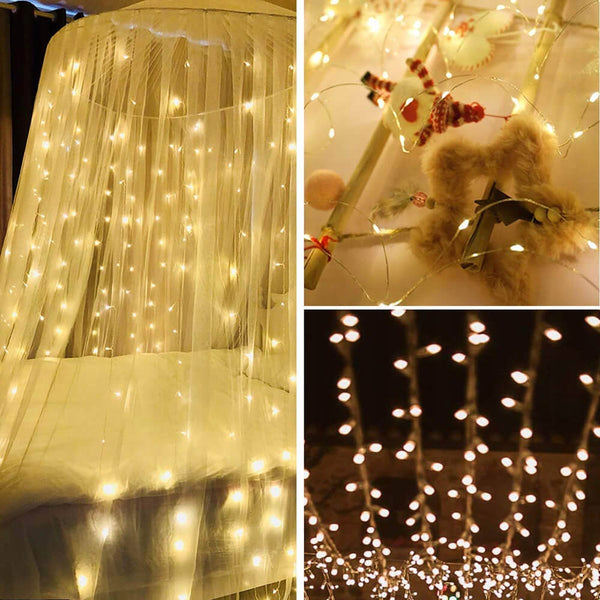 Ghirlanda luminoasa tip perdea 400 LED-uri, 3m, pentru interior/exterior, iluminare galbena