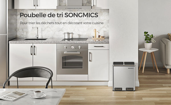 SONGMICS Cos de gunoi din inox cu 2 compartimente colectare selectiva, cu galeti interioare, 2x15litri, argintiu si negru