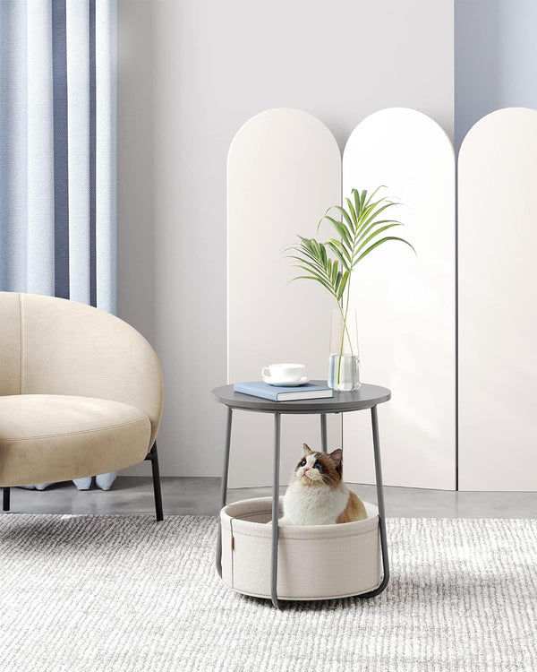 VASAGLE Masuta de cafea rotunda cu cos de stofa, stil modern, 45x50cm, gri