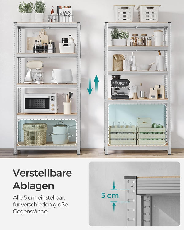 SONGMICS Raft de depozitare metalic, cu suprafata galvanizata, 5 polite, max. 875 kg, 180x90x40cm, argintiu
