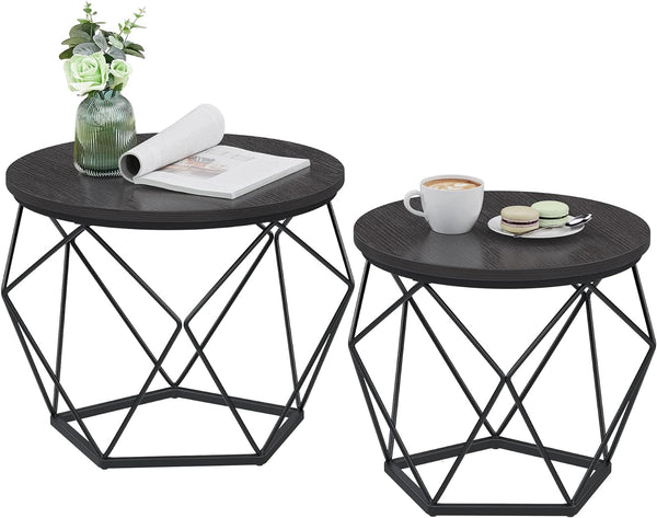 VASAGLE Set de 2 mese de cafea, stil industrial, 50x40cm si 40x36cm, negru