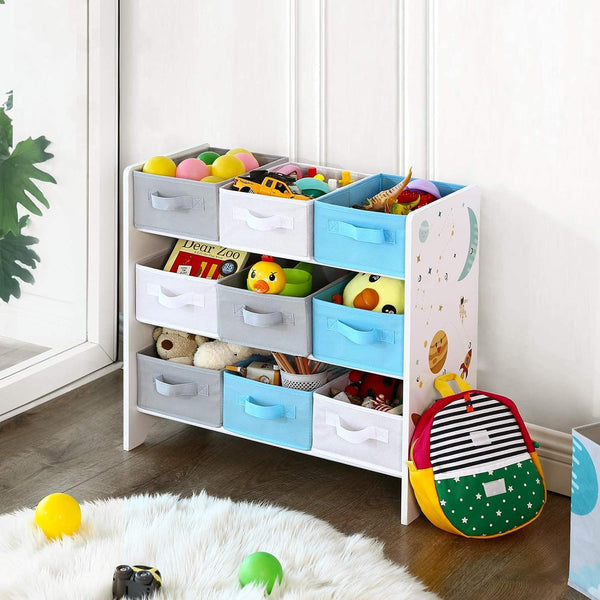 SONGMICS Raft de depozitare jucarii, 9 cutii detasabile din tesatura, 62x29x60cm, alb