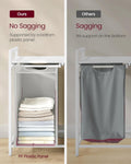 VASAGLE Cos de rufe, 2 compartimente, saci de rufe detasabili, raft, cadru metalic, 2x46L, 73x33x72 cm, alb si gri deschis