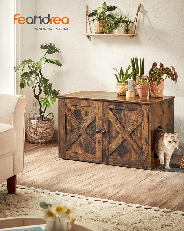 FEANDREA Cusca pentru pisici tip comoda, cu usi si perete despartitor, 80x53x50cm, maro
