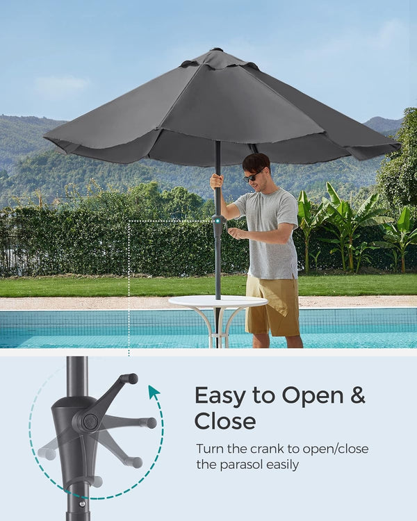 SONGMICS Umbrela de gradina, cu manivela pentru deschidere, sistem inclinare, 300cm, gri