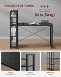 VASAGLE Birou cu raft lateral, montare stanga sau dreapta, industrial, 60x132x119 cm, negru