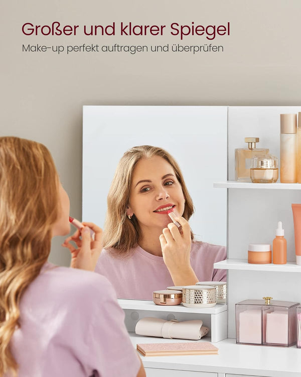 VASAGLE Masuta de toaleta cu oglinda, dulap si sertar pentru cosmetice, 80x40x132cm, alb