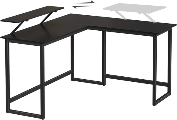 VASAGLE Birou in forma de L cu suport pentru monitor, cadru metalic, 140x130x76cm, negru