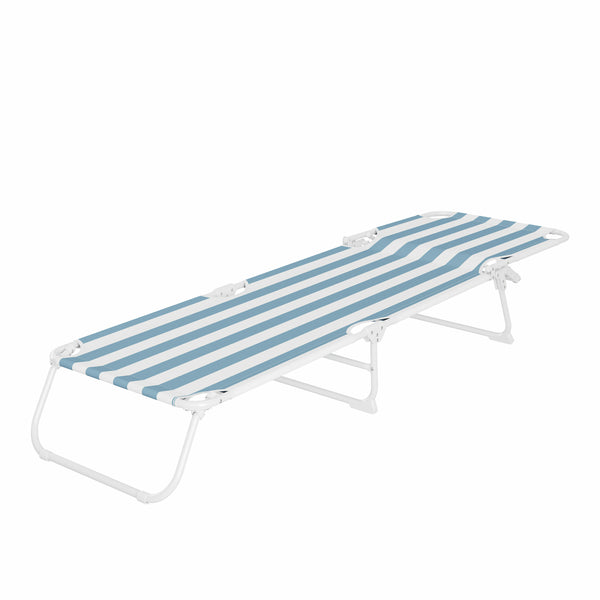 Sezlong pliant Sersimo, 186 x 56 cm, pentru plaja sau gradina, alb albastru, capacitate 110kg
